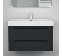 Mai & Mai Meuble Salle de Bain Gris Noir Mat Ensemble de 2 Pièces 90cm | Ensemble de Meubles, Lavabo Inclus, Meuble sous Lavabo Suspendu avec Tiroir, 90x48x60cm, Quadratto