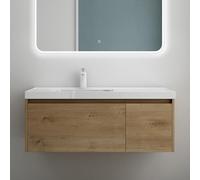 Mai & Mai Meuble Salle de Bain Marron Clair Ensemble de 2 Pièces 100cm | Ensemble de Meubles, Lavabo Inclus, Meuble sous Lavabo Suspendu avec Tiroir, 100x50x40cm, Salerno