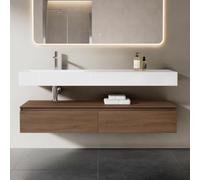 Mai & Mai Meuble Salle de Bain Marron Ensemble de 2 Pièces 150cm | Ensemble de Meubles, Lavabo Inclus, Meuble sous Lavabo Suspendu avec Tiroir, 150x48x25cm, UP