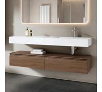 Mai & Mai Meuble de salle de bain marron avec lavabo meuble sous vasque 150x48x25cm meuble suspendu avec 2 tiroirs