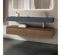 Mai & Mai Meuble Salle de Bain Marron Ensemble de 2 Pièces 150cm | Ensemble de Meubles, Lavabo Inclus, Meuble sous Lavabo Suspendu avec Tiroir, 150x48x25cm, UP