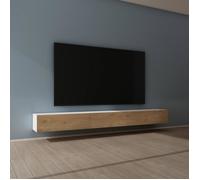 Mai & Mai Meuble TV Suspendue Armoire avec Soft-Close Table TV pour le Salon Blanc Mat+Marron Clair 300x40,2x30 cm TC002