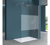 Mai & Mai Paroi de douche 110x200 douche à l’italienne avec bande opaque pare douche BR1MS verre trempé 8mm easy clean avec barre de fixation téléscopique BRAM3