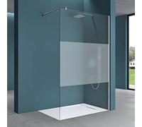 Mai & Mai Paroi de douche 90x200 douche à l’italienne avec bande opaque pare douche BR1MS verre trempé 8mm easy clean avec barre de fixation téléscopique BRAM1