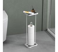 Mai & Mai Porte-Papier Toilette sur Pied avec Rangement 16x12x52 cm Blanc | Acier au Carbone, Dérouleur Papier Toilette, Rangement des Rouleaux à Portée de Main, pour WC ou Salle de Bains, Regol04