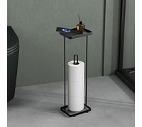 Mai & Mai Porte-Papier Toilette sur Pied avec Rangement 16x12x52 cm Noir | Acier au Carbone, Dérouleur Papier Toilette, Rangement des Rouleaux à Portée de Main, pour WC ou Salle de Bains, Regol04
