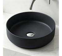 Mai & Mai Vasque Ronde à Poser 40x40x13cm Noir Mat sans Perçage Trop-Plein | Lave Mains, Céramique, Nano-Revêtement, Surface Lisse, Format Compact pour WC d'Invités, BR203