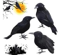 MaibaoteMbt Corbeau d'halloween Décoration, Corbeau Prop Décorations, Corbeau À Plumes Noires, Décoration Corbeau Noir, Corbeau Artificiel Réaliste pour Horreur Déco d'halloween (3pcs)