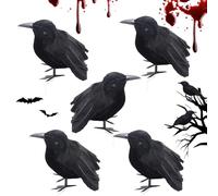 MaibaoteMbt Corbeau d'halloween Décoration, Corbeau Prop Décorations, Corbeau À Plumes Noires, Décoration Corbeau Noir, Corbeau Artificiel Réaliste pour Horreur Déco d'halloween (5pcs)