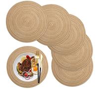 maifey Sets de Table,Set de Table Rond PP Tressé Lot de 6 Lavable Résistantes à la Chaleur Antidérapant,36cm,Couleur café