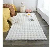 MAIFURUN Tapis de Fleurs à Bulles de Mode Tapis de Salon en Velours Bubble Couverture en Peluche Confortable, Oreillers, Coussin de Canapé de Chevet, Tapis Lavable, Blanc-90 x 120 cm
