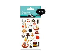 Maildor 560505Cpack - GOMMETTES 3D Cooky - LOT DE 10 planches 12x8 cm - 240 stickers - PIRATES