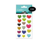 Maildor CY001Opack - GOMMETTES 3D Cooky - LOT DE 10 planches 12x8 cm - 170 stickers - CŒURS VINTAGE