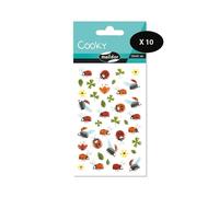 Maildor CY094Cpack - GOMMETTES 3D Cooky - LOT DE 10 planches 12x8 cm - 400 stickers - TREFLES ET COCCINELLES
