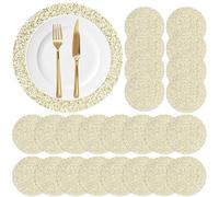 Maille Fine Set de Table Doré Rond, 24 Pièces 13-Pouces Grâce Dessous Assiette de Table Sets de Table Maille en Feuille d'or pour Restaurant Occidental, Fêtes de Mariage, Dîners de Famille (B)