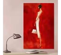 MAIMANG Affiche abstraite moderne représentant une femme en robe blanche, impression sur toile, tableau rouge vif, décoration murale (40x60cm/sans cadre)