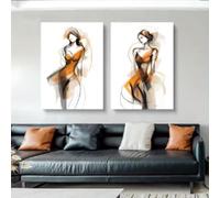 MAIMANG Impression sur toile abstraite moderne de femme orange, ligne de bloc de couleur, affiche de femme, décoration de chambre à coucher, 50 x 70 cm, sans cadre