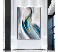 MAIMANG Peinture abstraite moderne sur toile, vague bleue, peinture dorée, gris foncé, acrylique, grand format, art mural, 80 x 120 cm, sans cadre
