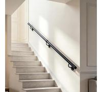 Main courante de charge de 200 kg, tuyau fer industriel, rampe d'escalier support mural rond métal noir, barre d'appui robuste antidérapante pour extérieur intérieur(400cm)