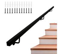 Main courante de rampe d'escalier carrée de 30-600cm - Kit complet | Main courante intérieure et extérieure en fer forgé en métal pour mur de briques en bois et en béton(90cm)