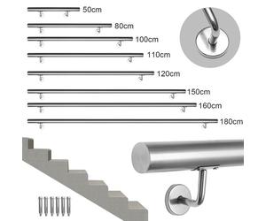 Main courante en acier inoxydable - Cecaylie - Rampe d'escalier - Usage intérieur et extérieur - 50 cm - Diamètre 42 mm