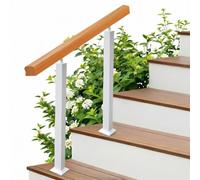 Main courante en bois massif et poteaux balustres en fer forgé blanc | Main courante Rampe d'escalier de sécurité en tuyau métallique galvanisé - avec kit de montage(Height 95cm,80cm/32inch)