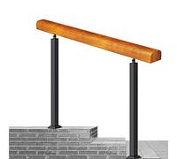 Main courante en bois pour marches extérieures - Rampe d'escalier de sécurité pour 1 à 4 marches, main courante en bois durable et fer forgé avec double poteau pour porche avant et utilisation en