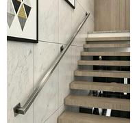 Main courante moderne pour escaliers - Tige de support carrée antidérapante en acier inoxydable brossé argenté - Barre d'appui murale robuste pour couloir de maison loft terrasse(1.5m)