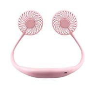 Mains Libres, Double Ventilateurs avec 3 Vitesses et lumières LED - Lampe d'aromathérapie LED, Ventilateur de Cou Suspendu, Ventilateur Rechargeable USB, Mini Ventilateur Paresseux Portable, Rose