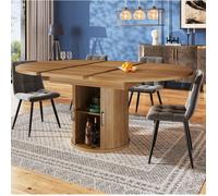 Maisentiel Table à manger extensible ronde à ovale 118-158 cm MDF décor noyer rangement 6 personnes