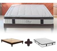 Maison Aubertin - Ensemble Matelas Sommier Altesse 140x200, Ép 57, à Mémoire de Forme Haute Densité 55 kg/m³, Mousse à Cellules Ouvertes, Lit en Bois Massif, 2 Personnes