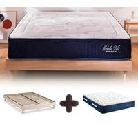 Maison Aubertin - Ensemble Matelas Sommier Hybride Dolce Vita 140x200, Ép 58, Ressorts Ensachés & Mémoire de Forme Haute Densité 60 kg/m³, Lit en Bois Massif Naturel, 2 Personnes