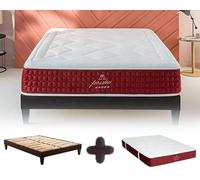 Maison Aubertin - Ensemble Matelas Sommier Hybride Passion 160x200, Ép 62, 858 Ressorts Ensachés & Mémoire de Forme Haute Densité 60 kg/m³, Lit en Bois Massif, 2 Personnes, Orthopédique