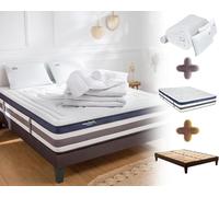 Maison Aubertin Ensemble Matelas Sommier Quintessence 160x200 - Prêt à Dormir : Mémoire de Forme 60 kg/m³ - 2 Oreillers Mémoire Gel 60x40 cm, Couette 4 Saisons 220x240 cm, Protège-Matelas