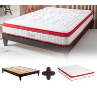 Maison Aubertin - Ensemble Matelas Sommier Suprême 180x200, Ép 54, à Mémoire de Forme Haute Densité 60 kg/m³, Mousse à Cellules Ouvertes, Lit en Bois Massif, 2 Personnes