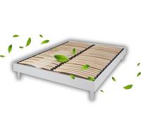 Maison Aubertin Sommier 140x190 cm Blanc, à Latte, 2 Personnes, Technologie Bi-Lattes avec 4 Zones de Confort, Structure Bois Massif Solide avec Pieds Inclus, Lit Ergonomique, Montage Facile