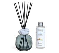 MAISON BERGER Bouquet Parfumé Minéral Bleu Thé Blanc Pureté 180 ML | Bouquet parfumé Thé Blanc Pureté en verre laqué bleu, 180 ml avec 6 brins, diffusion environ 6 semaines