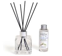 MAISON BERGER Bouquet Parfumé Thé Blanc Pureté Glaçon Transparent, 100 ml | Coffret complet : flacon en verre transparent, 6 bâtonnets et recharge Thé Blanc Pureté 100 ml
