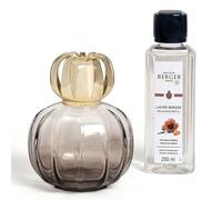 MAISON BERGER - Coffret Lampe Berger CORALI Grise - Lampe Catalytique 2-en-1 qui Parfume et Aide à Purifier l’Air avec Recharge 250 ml / 8,45 fl oz Velours d’Orient - Verre Laqué - Fabriqué en France