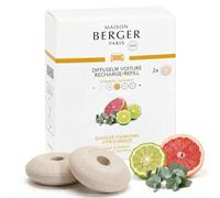 MAISON BERGER - Lot de 2 Recharges Diffuseur Voiture - Système Céramique - Diffusion 4 à 6 Semaines - Parfum Lampe Berger - Fabriqué en France (Envolée d'Agrumes)