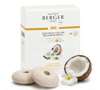 MAISON BERGER - Recharge Diffuseur Voiture Coco Monoï, Lot de 2 Recharges Céramique, Diffusion Passive 4 à 6 Semaines, Notes Coco-Vanille, Fabriqué en France