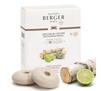 MAISON BERGER - Recharge Diffuseur Voiture Terre Sauvage, Lot de 2 Recharges Céramique, Diffusion Passive 4 à 6 Semaines, Notes Vertes Boisées, Fabriqué en France