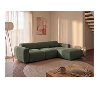 Maison Céphy Canapé d'angle droit modulable POGNI en tissu vert 5 places 286x163 cm