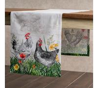 Maison d' Hermine Chemin de Table 100% Coton Simple Couche, 150 cm de Long, pour la Maison, la Cuisine, Les Repas, Les fêtes, Les Mariages, Printemps Été (Basse Cour, 50 cm x 150 cm)