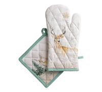 Maison d' Hermine Deer in The Woods Ensemble de Gant de Cuisine 100% Coton (19cm x 33cm) et manique (20cm x 20cm) pour Barbecue, Cuisine, pâtisserie, Griller, Micro-Ondes, Thanksgiving, Noël