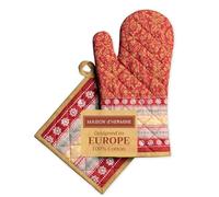 Maison d' Hermine Ensemble manique et Gant de Cuisine 100% Coton (19 x 33 cm et 20 x 20 cm) Gants résistants à la Chaleur pour Manipuler Les Plats Chauds, Printemps-été (Sofia)