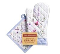 Maison d' Hermine Ensemble manique et Gant de Cuisine 100% Coton (19 x 33 cm et 20 x 20 cm) Gants résistants à la Chaleur pour Manipuler Les Plats Chauds, Printemps-été (Summer Floral)