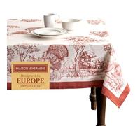 Maison d' Hermine Holy Jouy - Red Nappe 100% coton pour tables Rectangles de cuisine, de salle à manger, de style ferme, pour fêtes, Mariage, fête mèress, Thanksgiving, Noël (Rectangle, 140cm x 180cm)