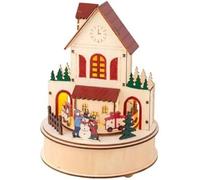 Maison de bonhomme de neige à LED - LUMINEO - 20,3 cm - Musical - Train rotatif - Bois multicolore