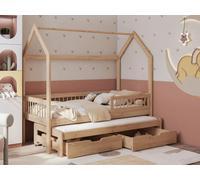 Maison de lit pour enfants avec lit d'appoint 80x180 DABI - hêtre